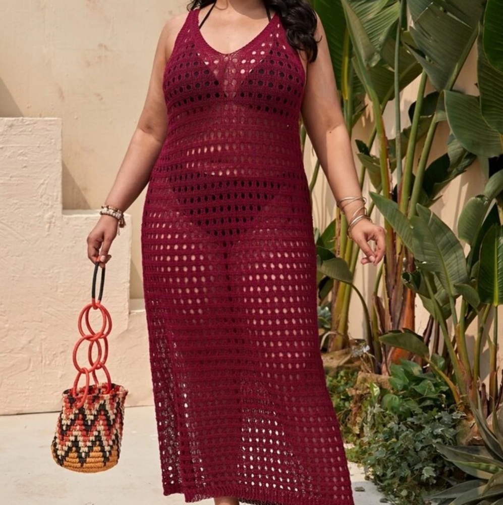 Burgundy Crochet Beach Dress 🏖️🌊
